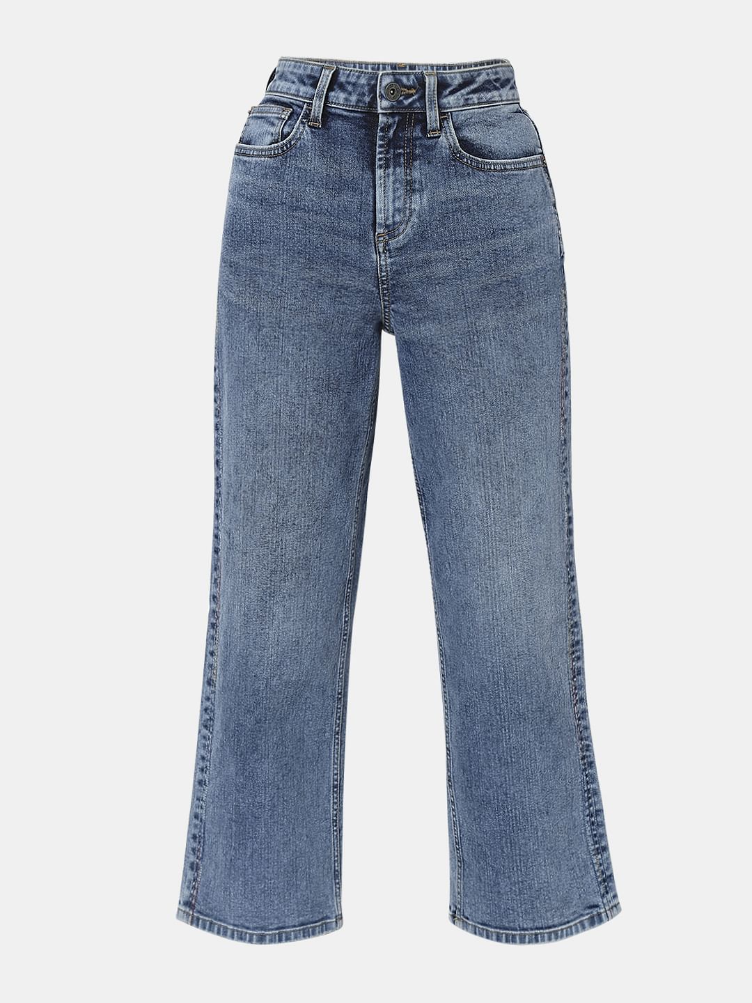 Blue High Rise Washed Jade Straight Fit Jeans