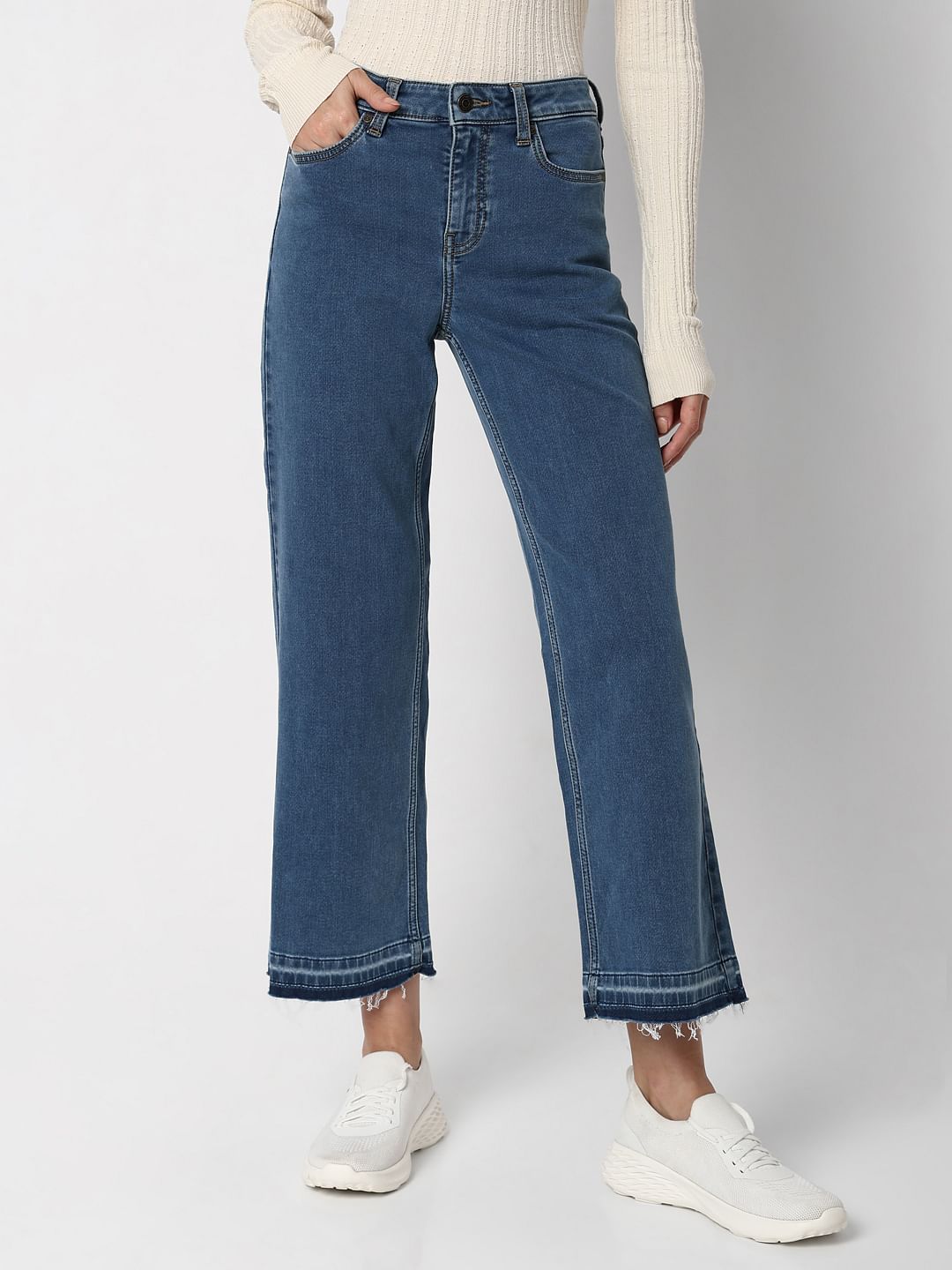 Blue High Rise Washed Jade Straight Fit Jeans