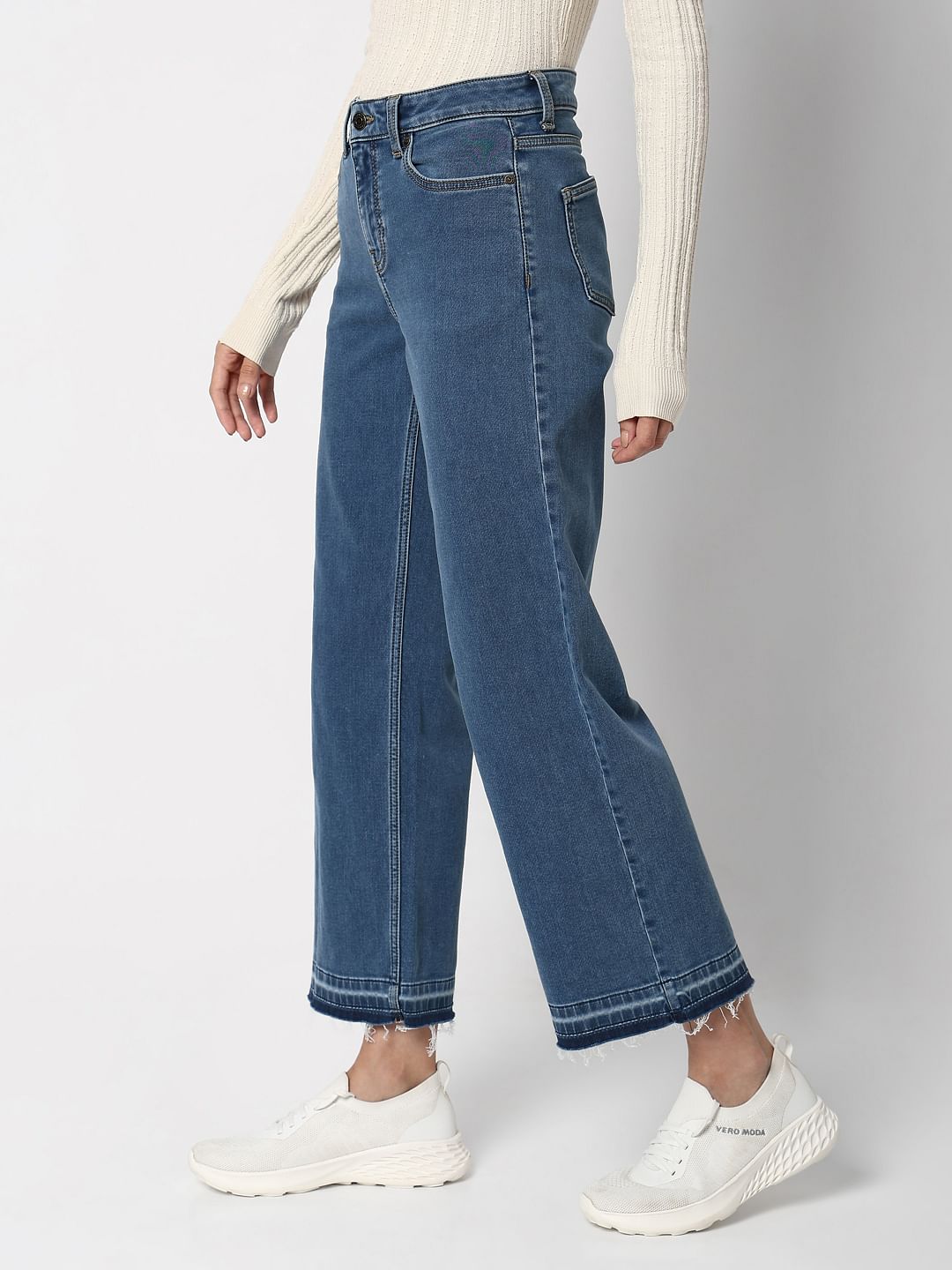 Blue High Rise Washed Jade Straight Fit Jeans