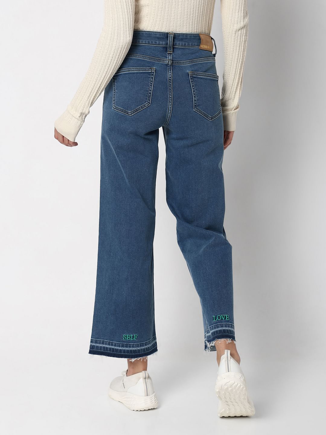 Blue High Rise Washed Jade Straight Fit Jeans