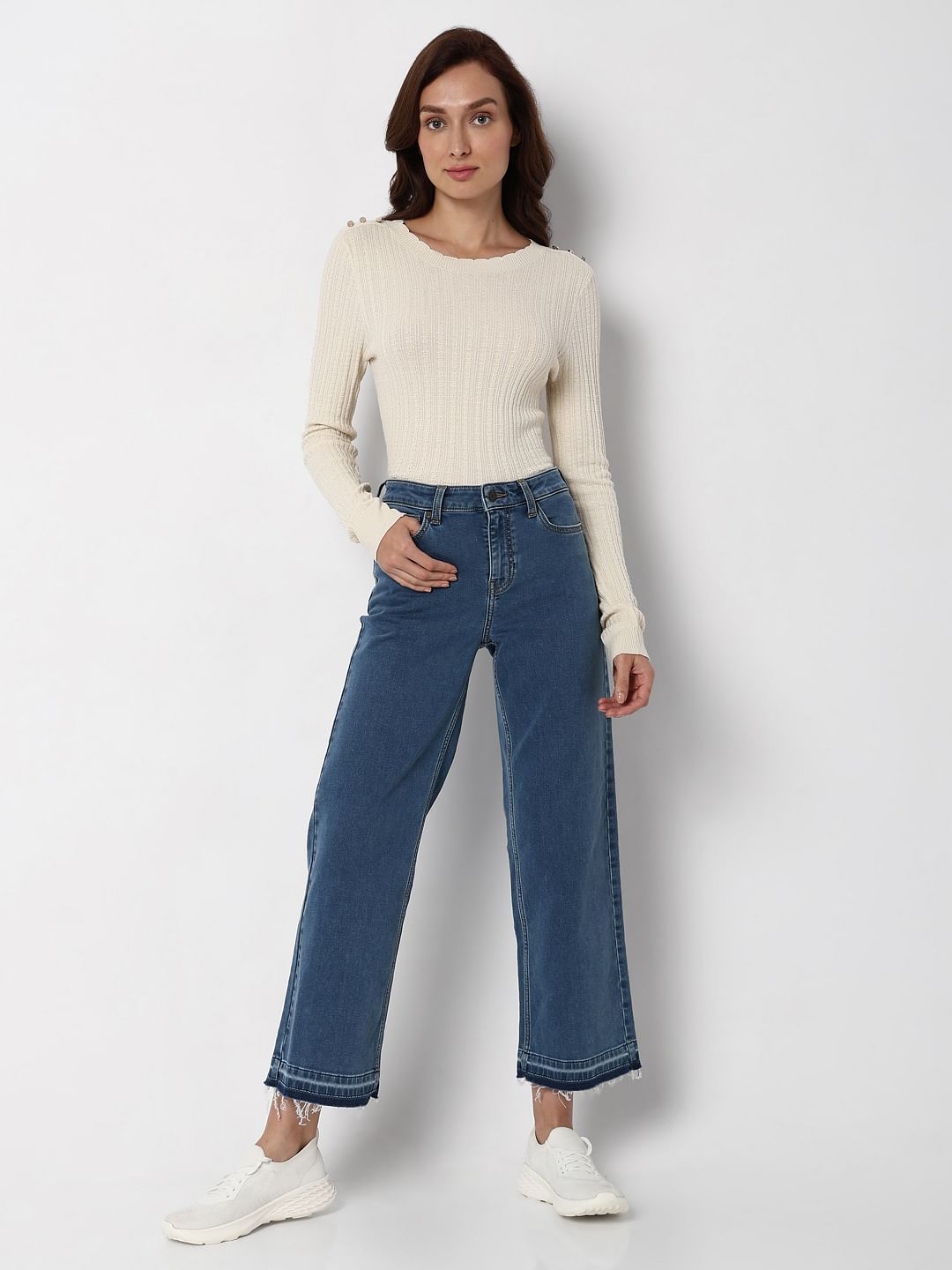 Blue High Rise Washed Jade Straight Fit Jeans