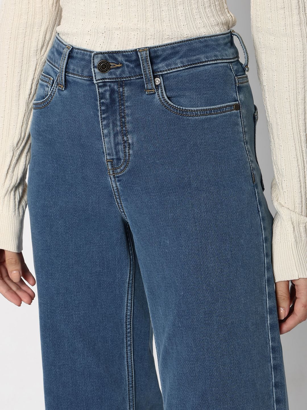 Blue High Rise Washed Jade Straight Fit Jeans