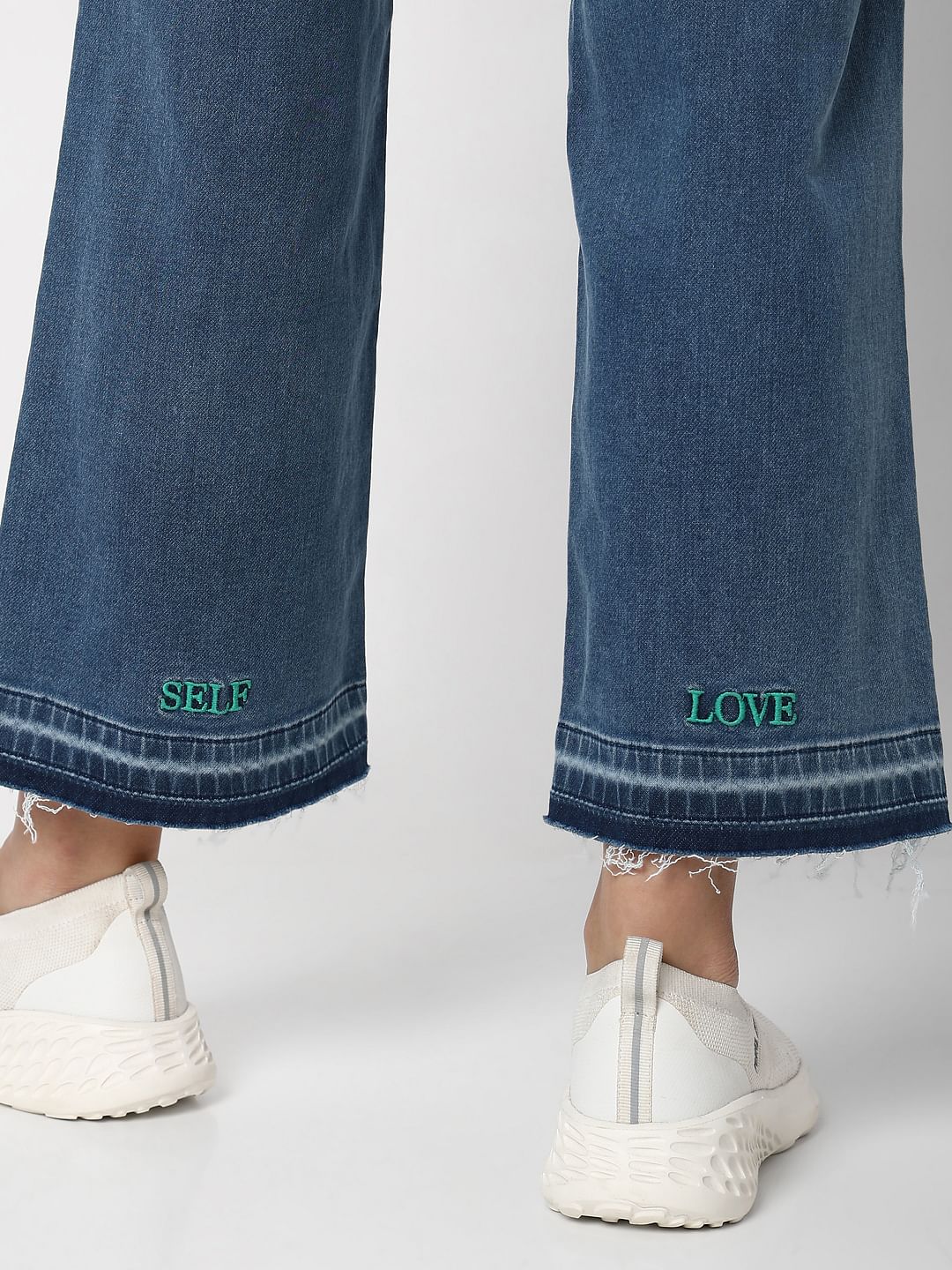 Blue High Rise Washed Jade Straight Fit Jeans