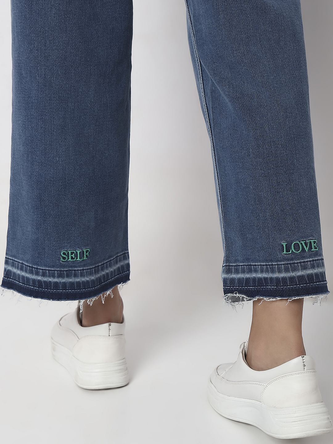 Blue High Rise Washed Jade Straight Fit Jeans