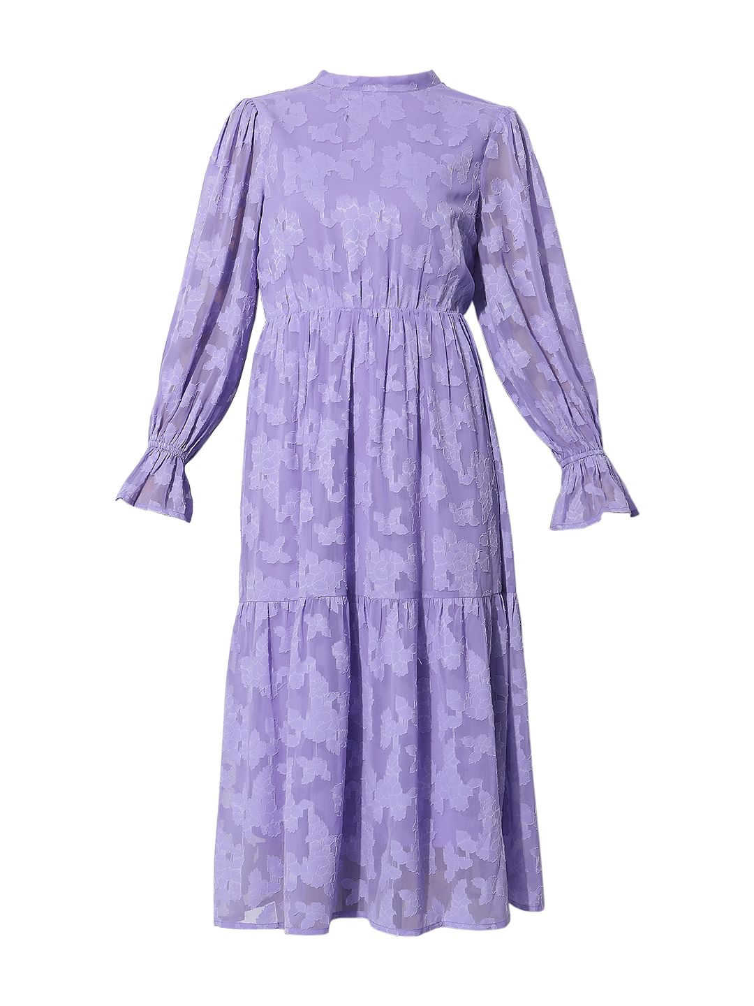 Purple Floral Textured Midi Dress