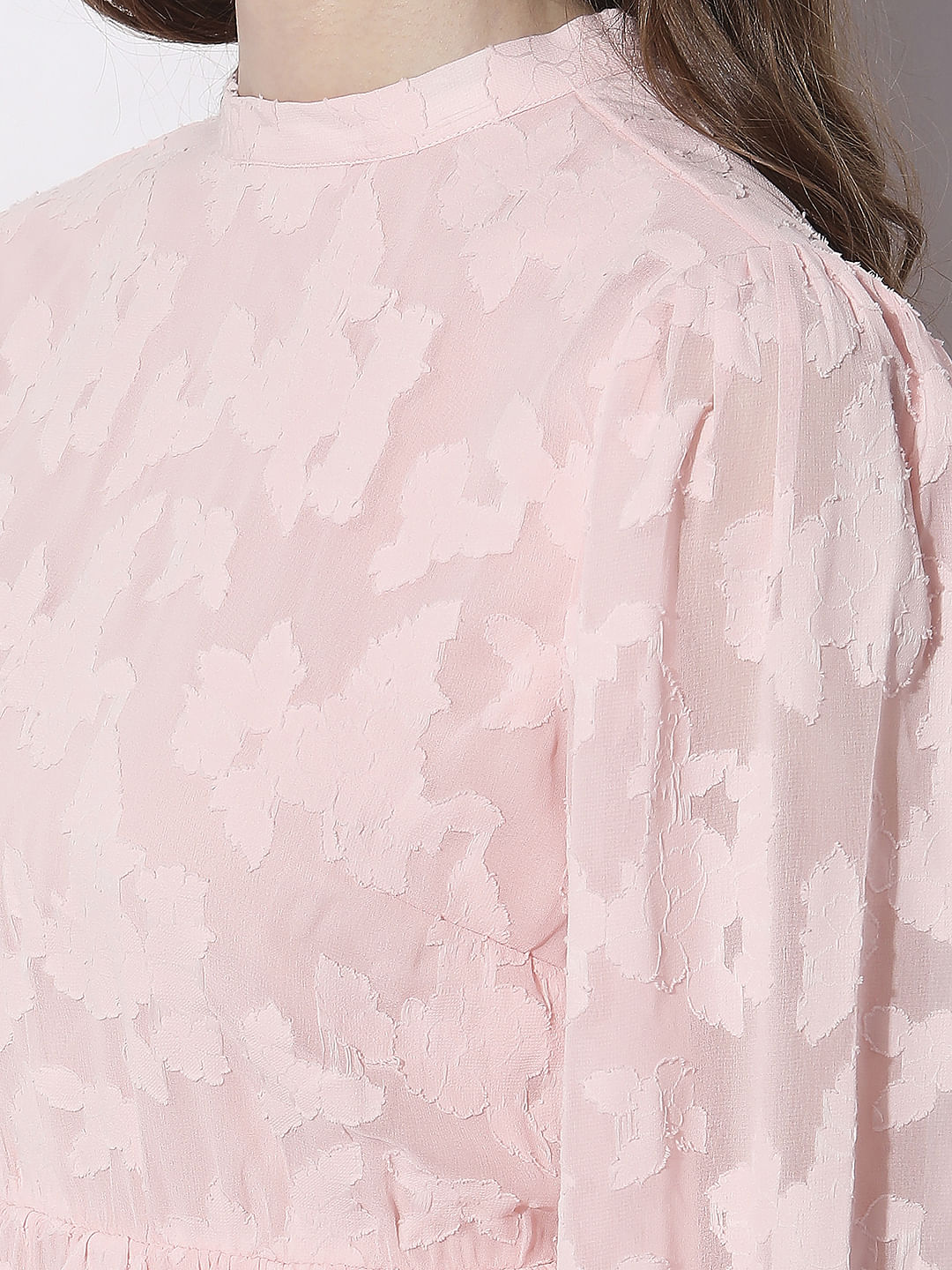 Pink Floral Textured Midi Dress