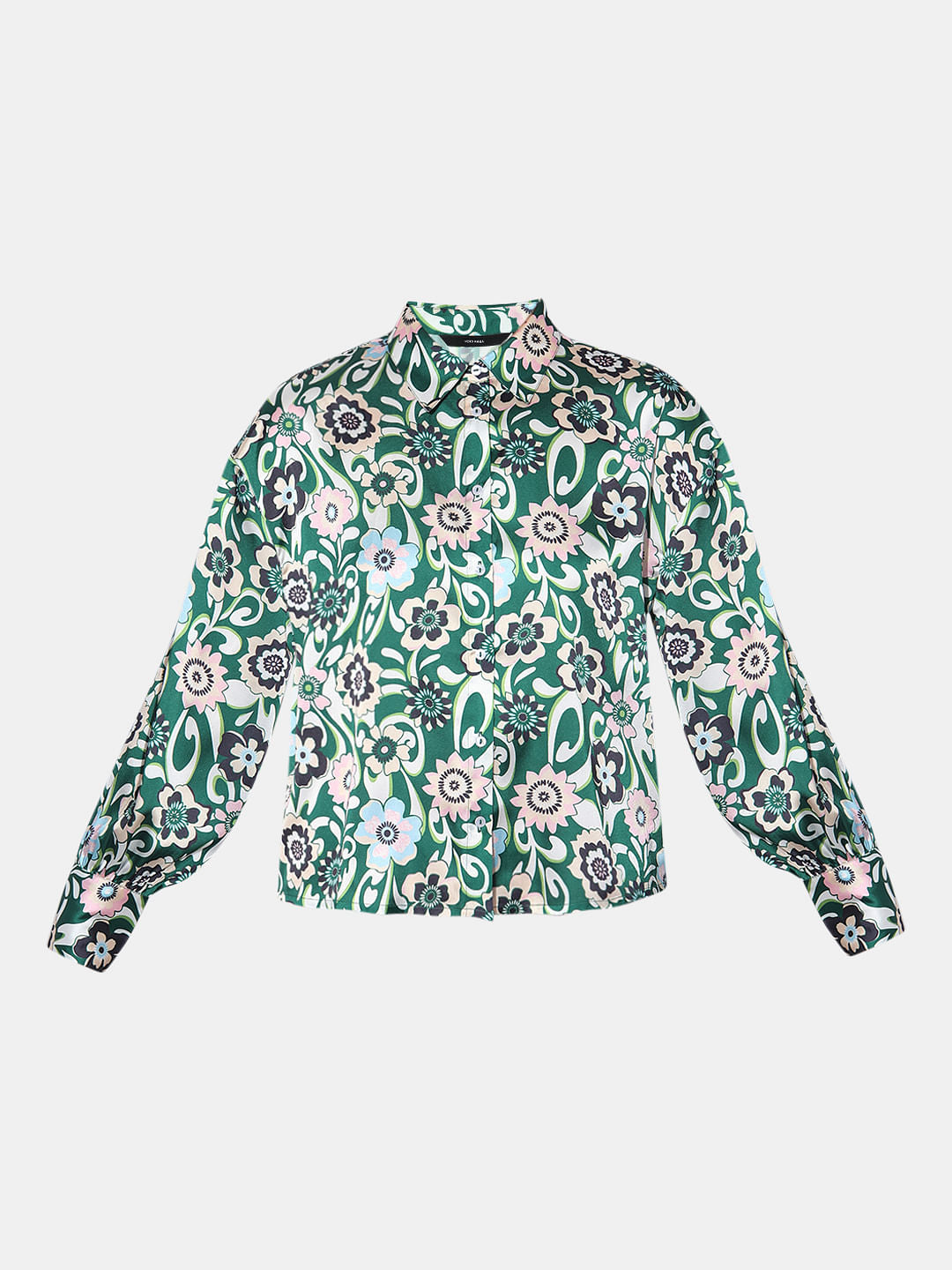 Green Abstract Print Satin Shirt