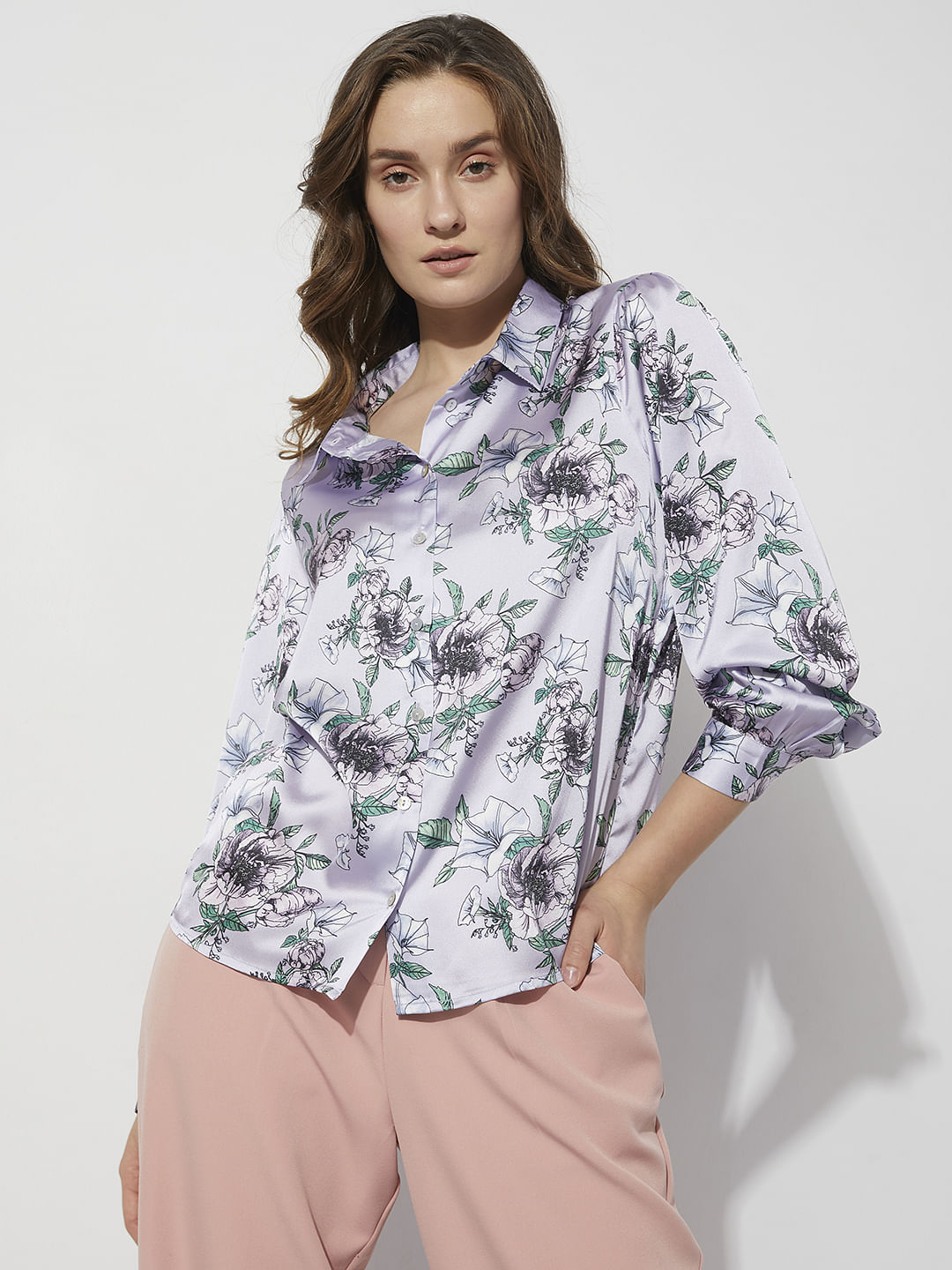 Purple Floral Print Shirt