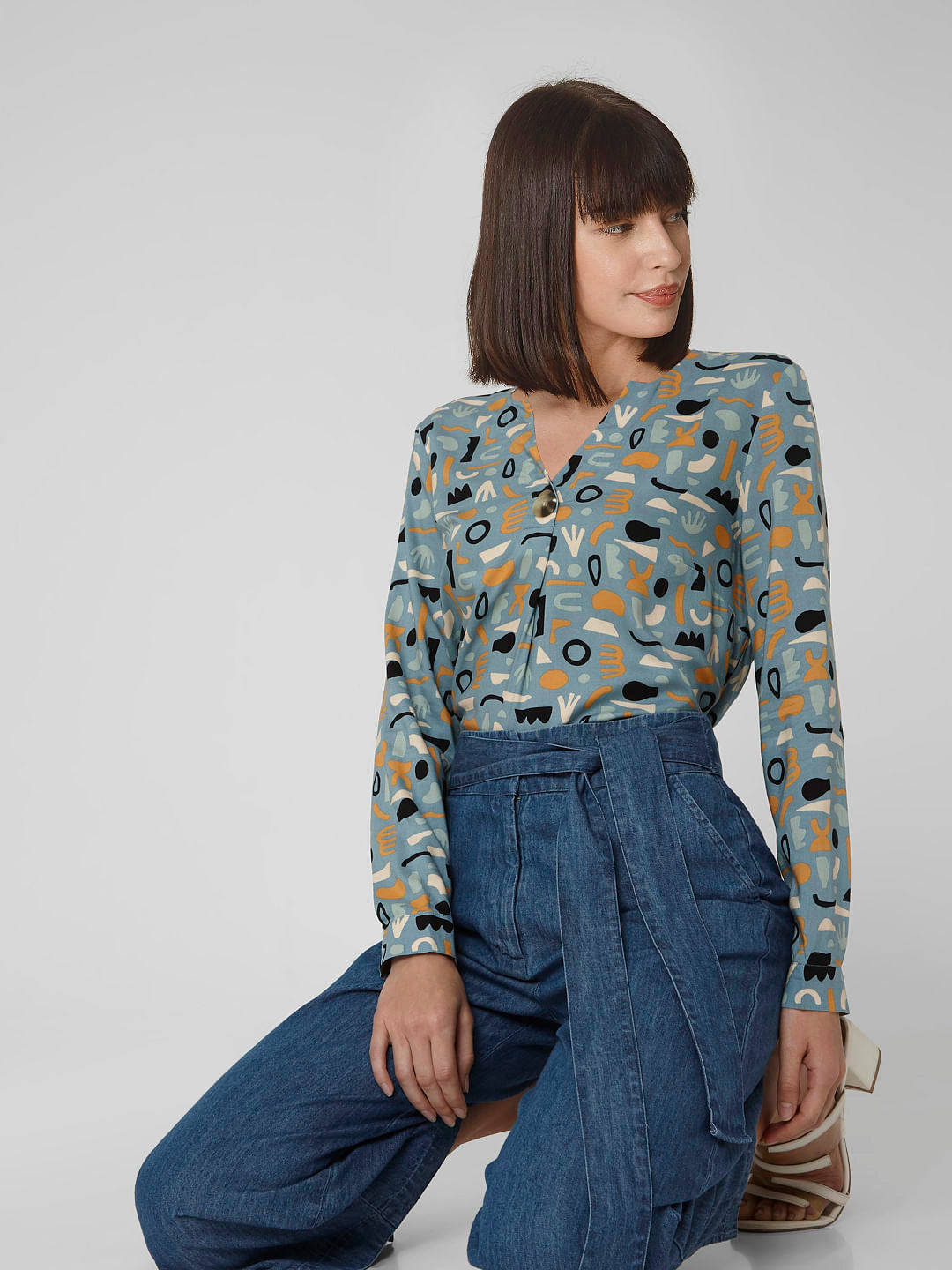 Blue Abstract Print Top