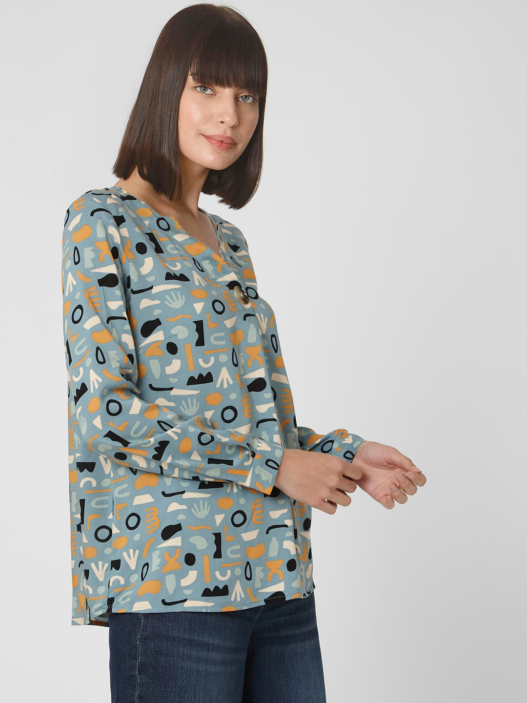 Blue Abstract Print Top