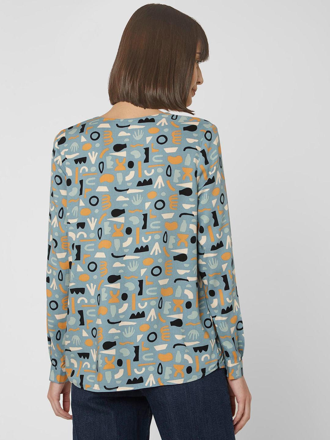 Blue Abstract Print Top