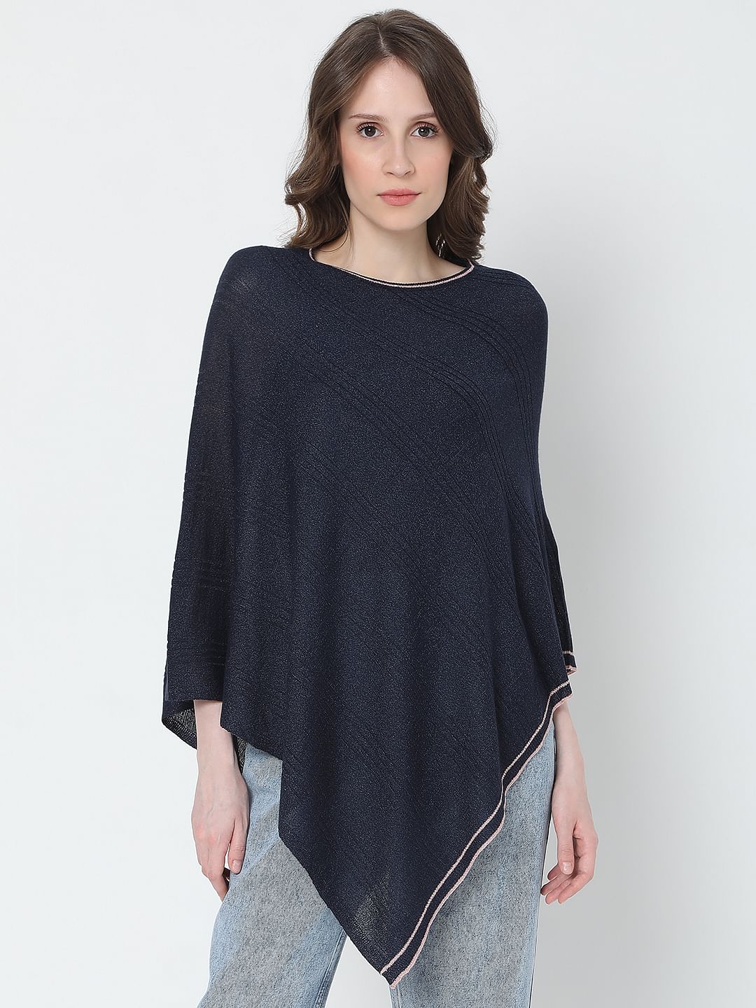 Navy Blue Asymmetric Poncho