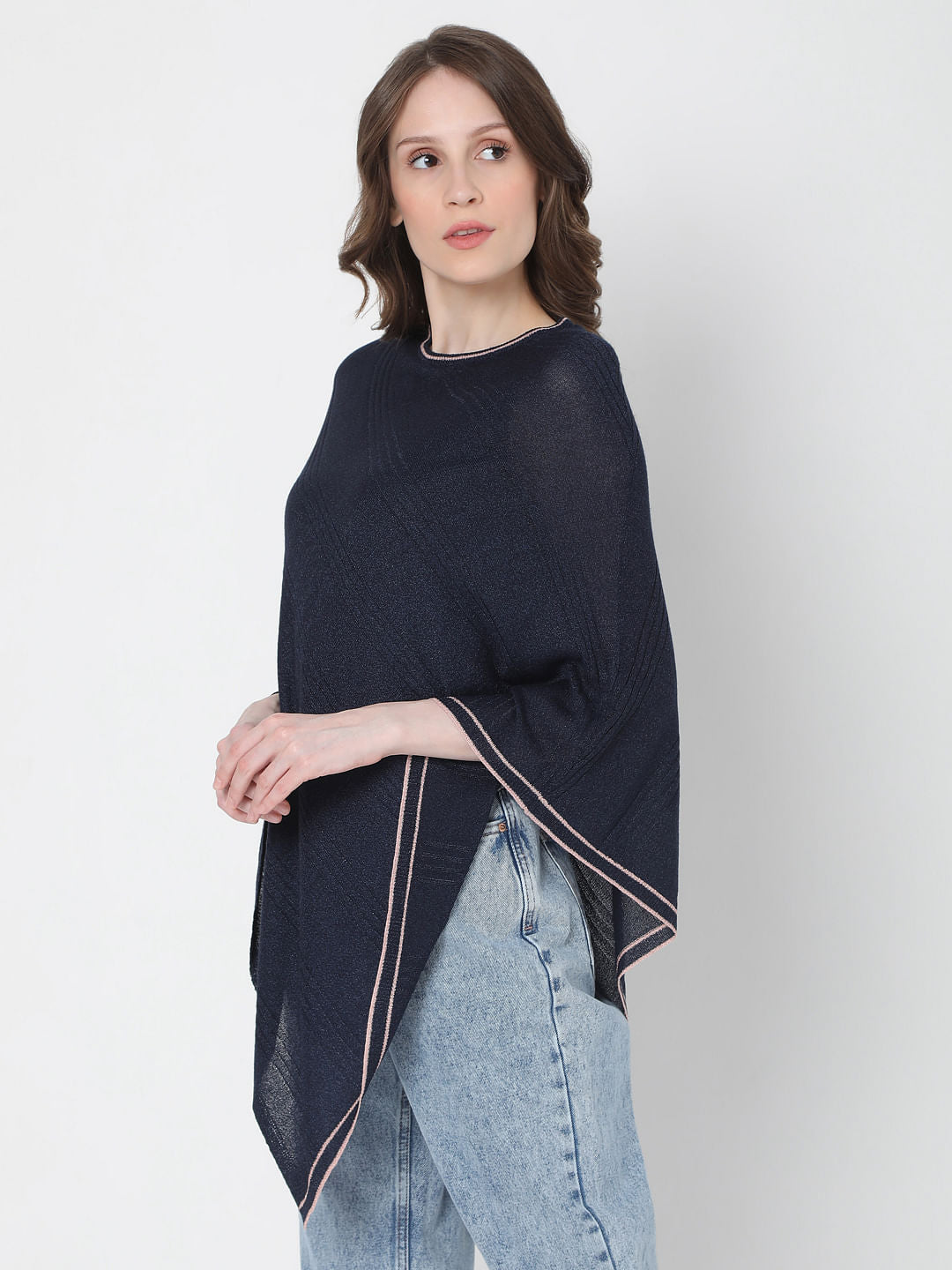 Navy Blue Asymmetric Poncho