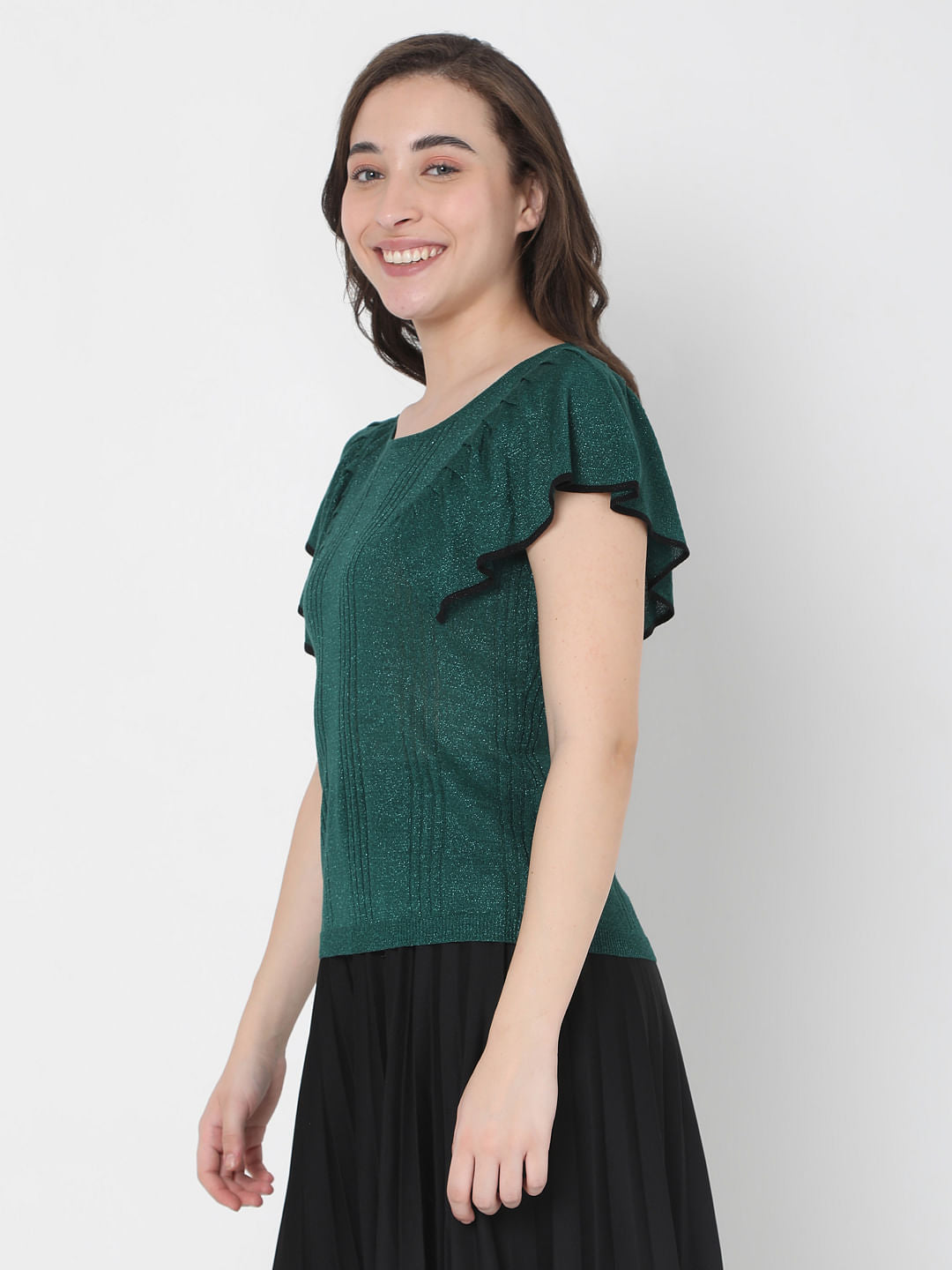 Green Ruffle Sleeve Top
