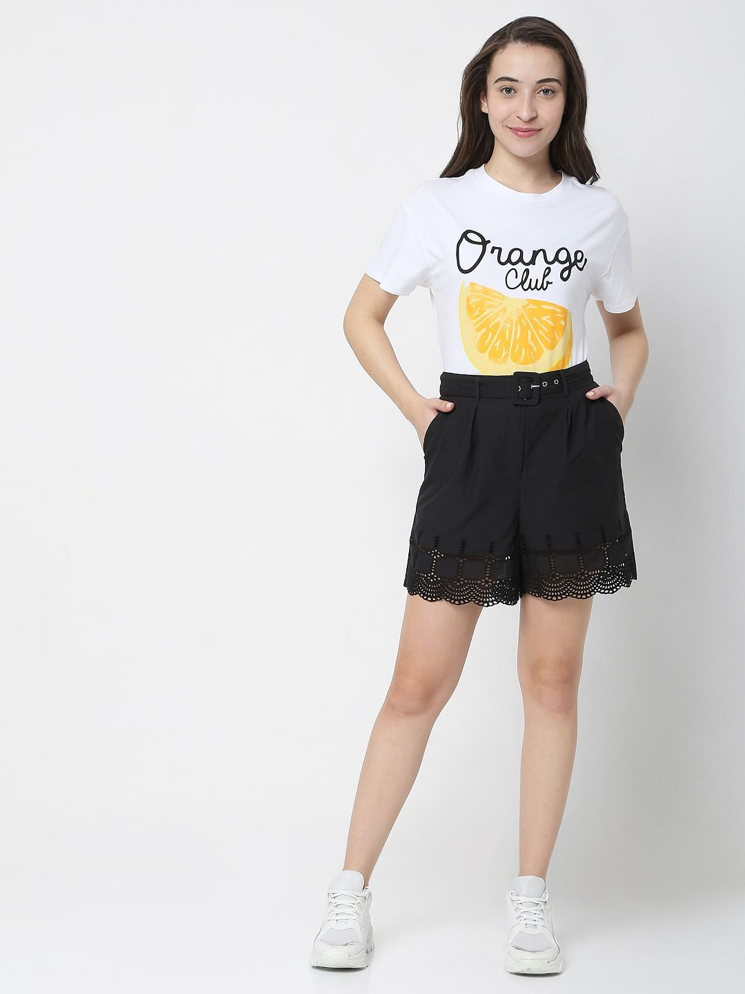 Black Schiffli Shorts