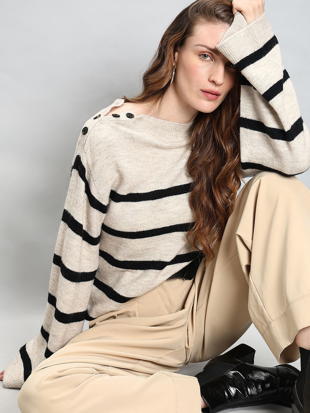 Beige Striped Pullover
