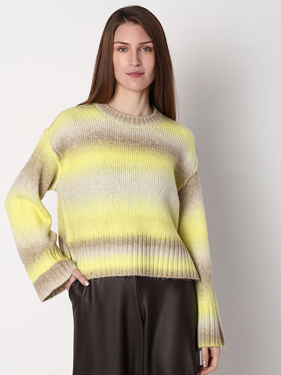 Neon Green Colourblocked Ombre Pullover