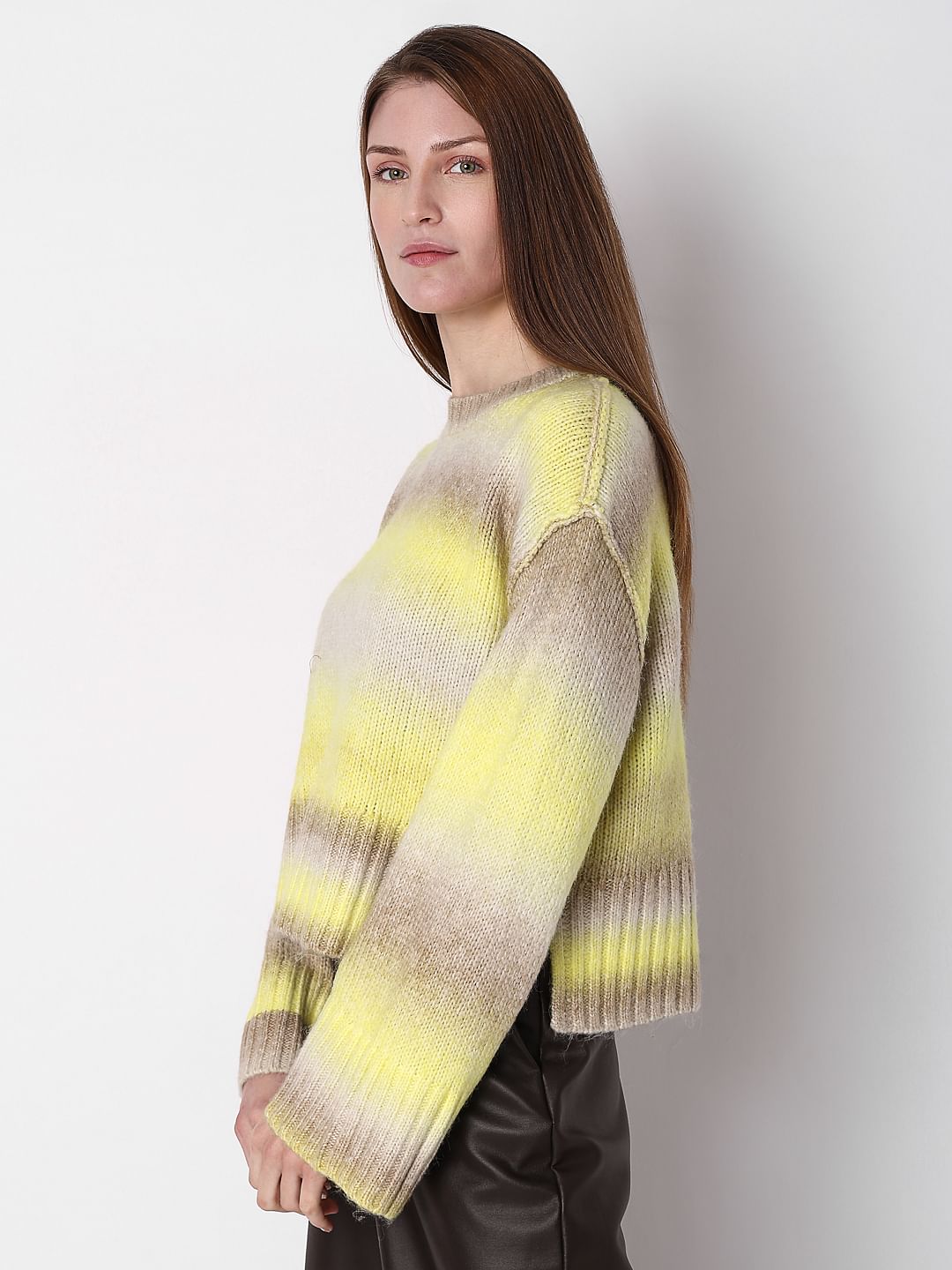 Neon Green Colourblocked Ombre Pullover