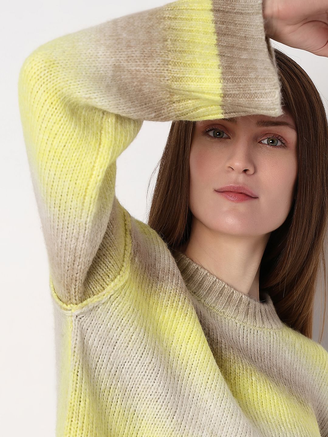 Neon Green Colourblocked Ombre Pullover