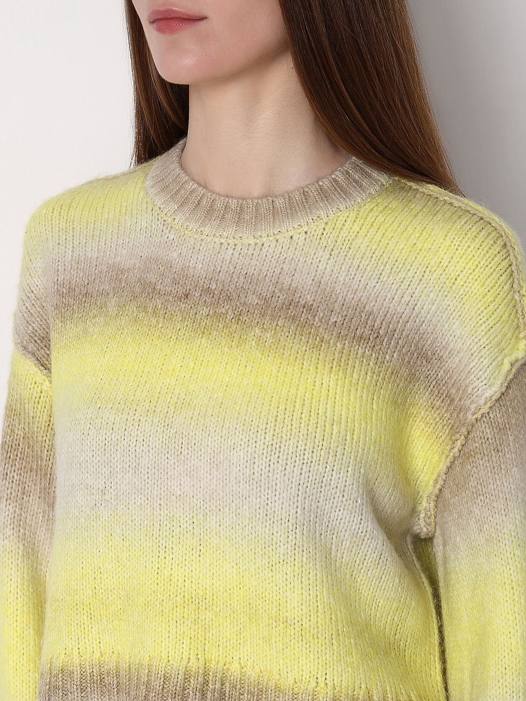 Neon Green Colourblocked Ombre Pullover