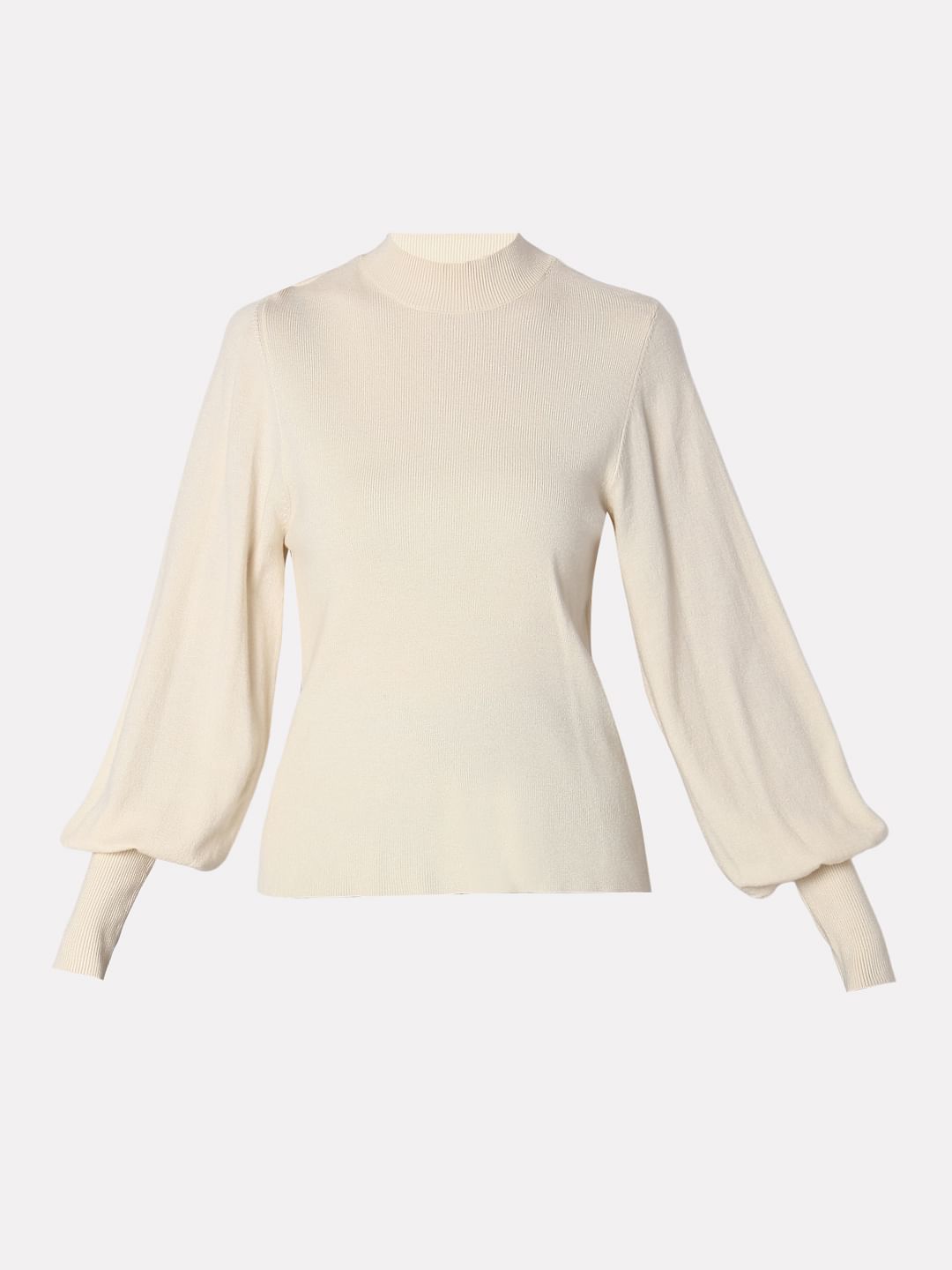 Cream High Neck Slim Fit Pullover