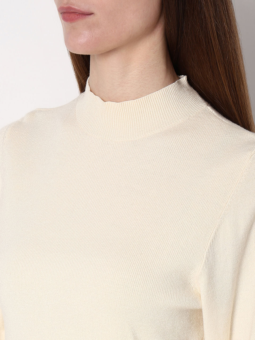 Cream High Neck Slim Fit Pullover