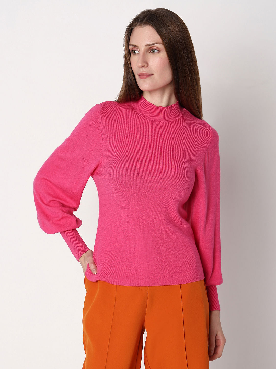 Pink High Neck Slim Fit Pullover