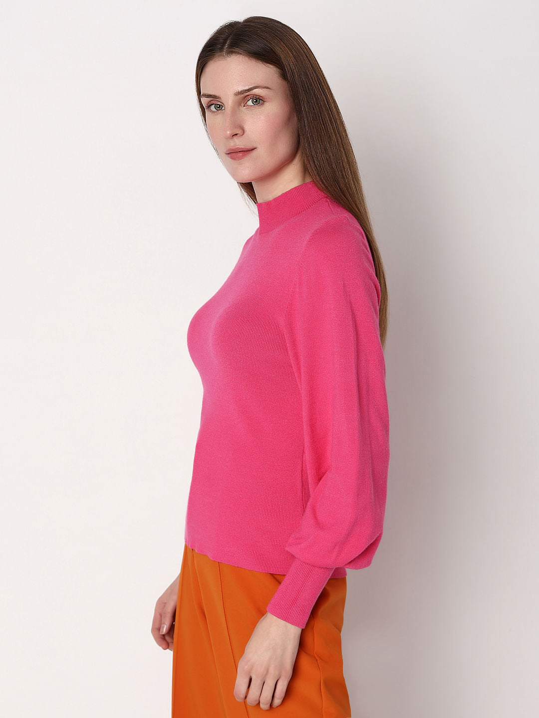 Pink High Neck Slim Fit Pullover