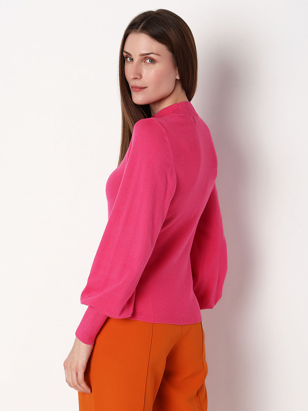 Pink High Neck Slim Fit Pullover