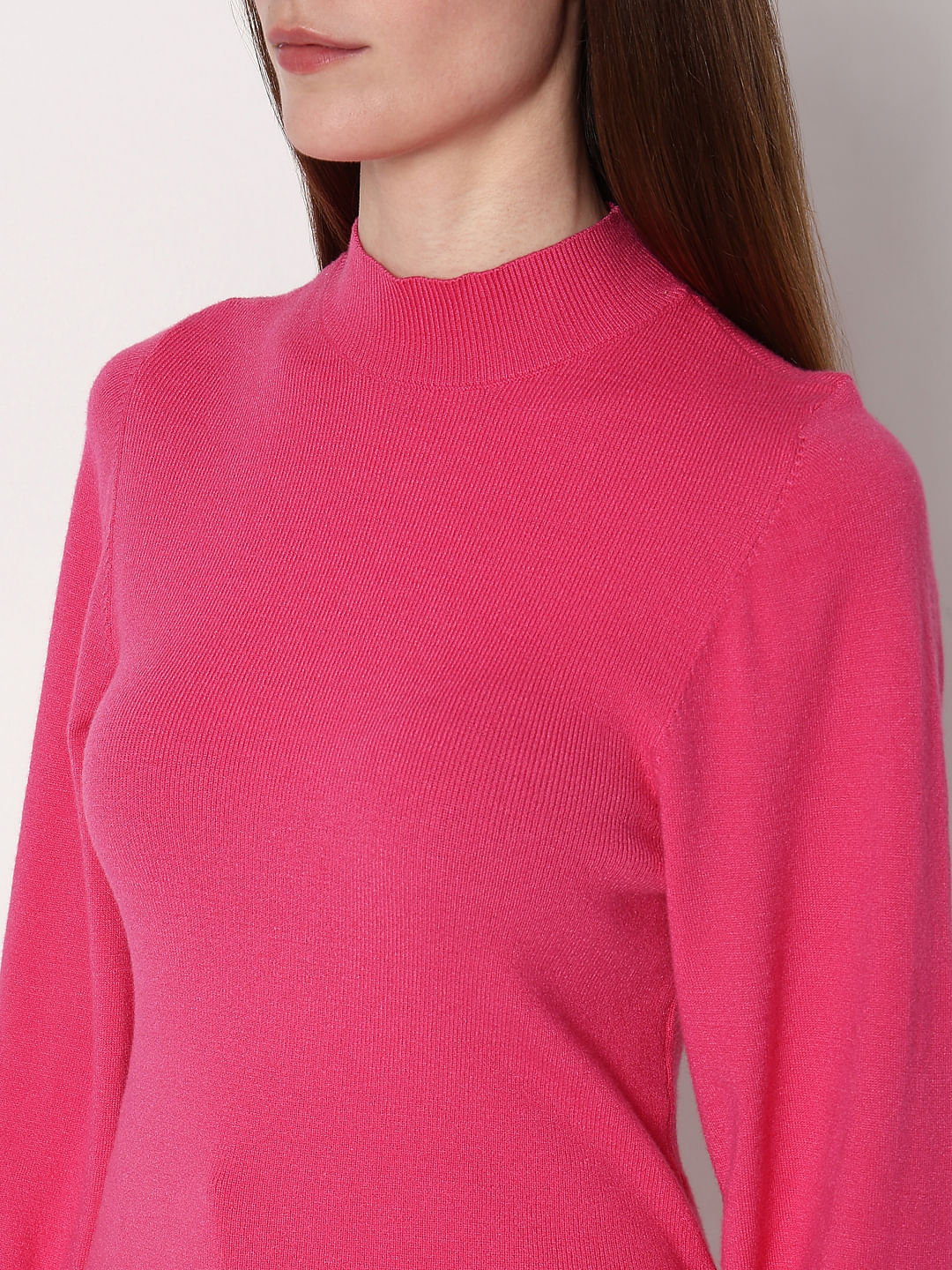 Pink High Neck Slim Fit Pullover