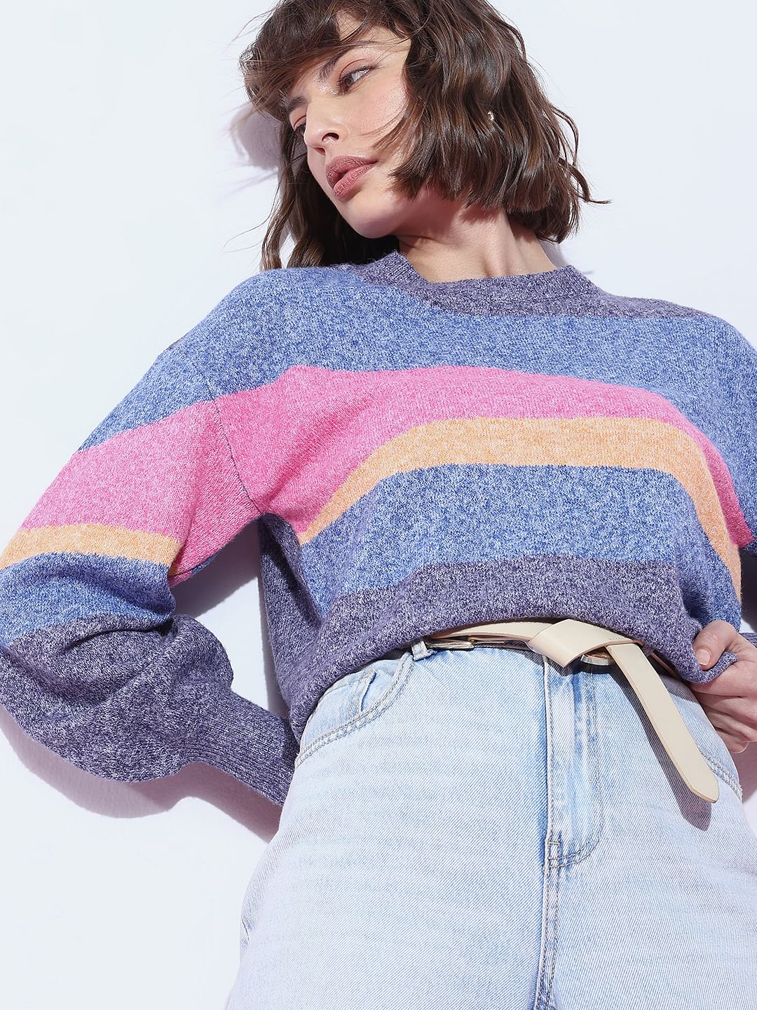 Blue Colourblocked Pullover