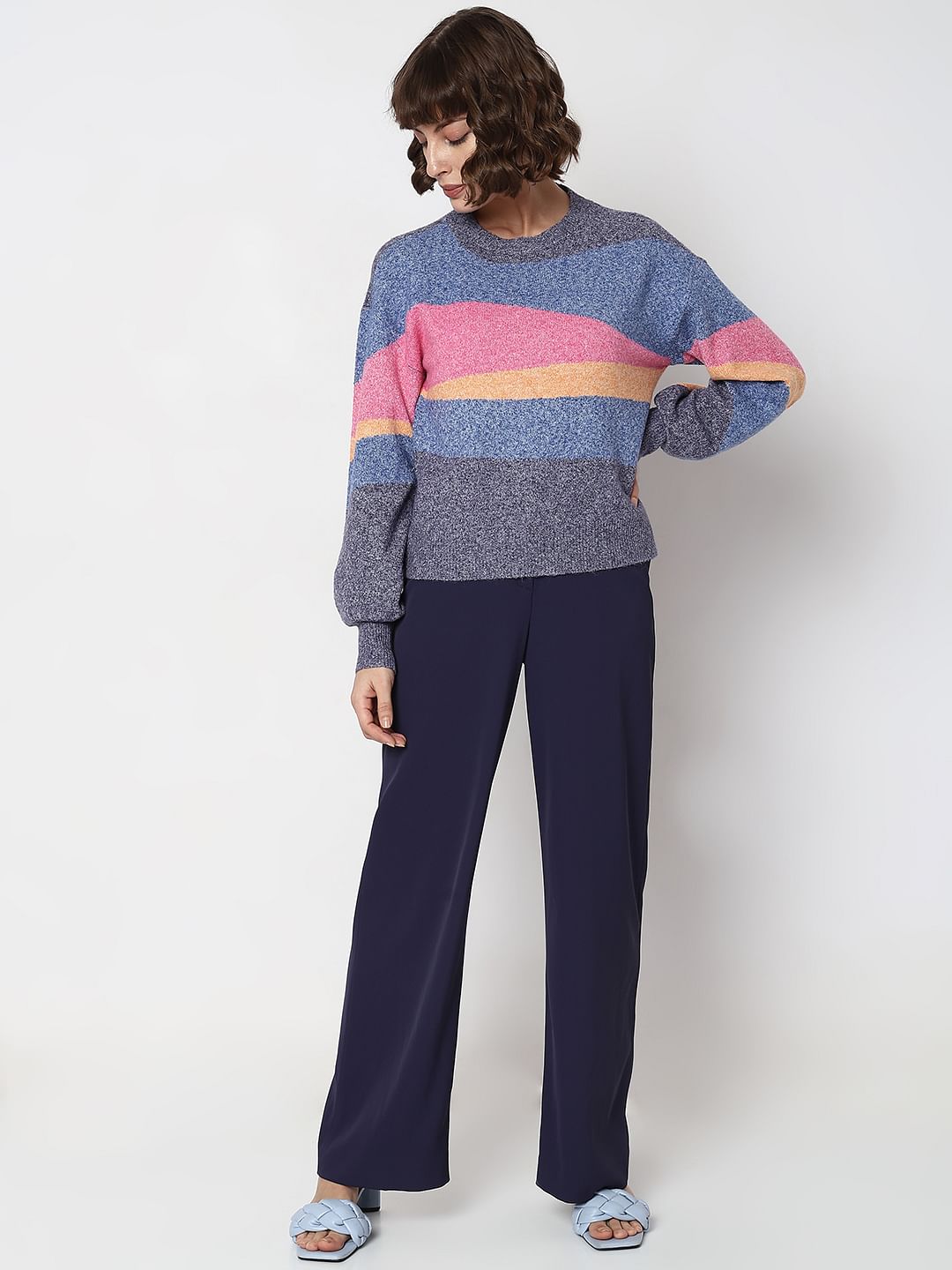 Blue Colourblocked Pullover