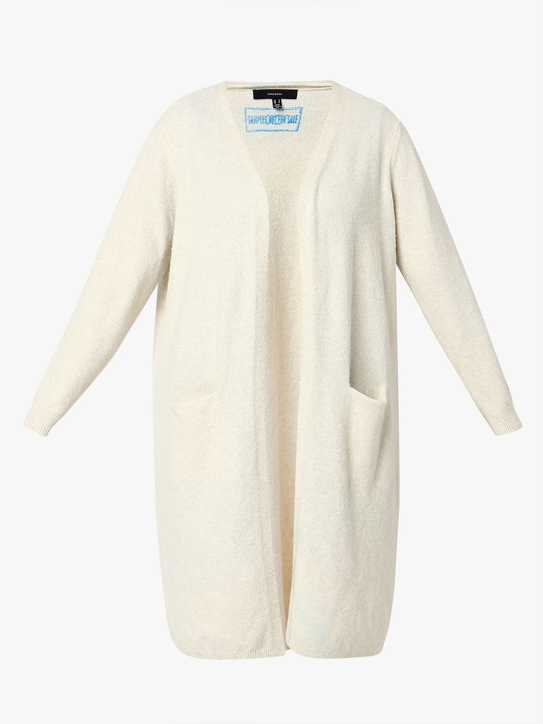 Curve Cream Full Sleeves Long Cardigan