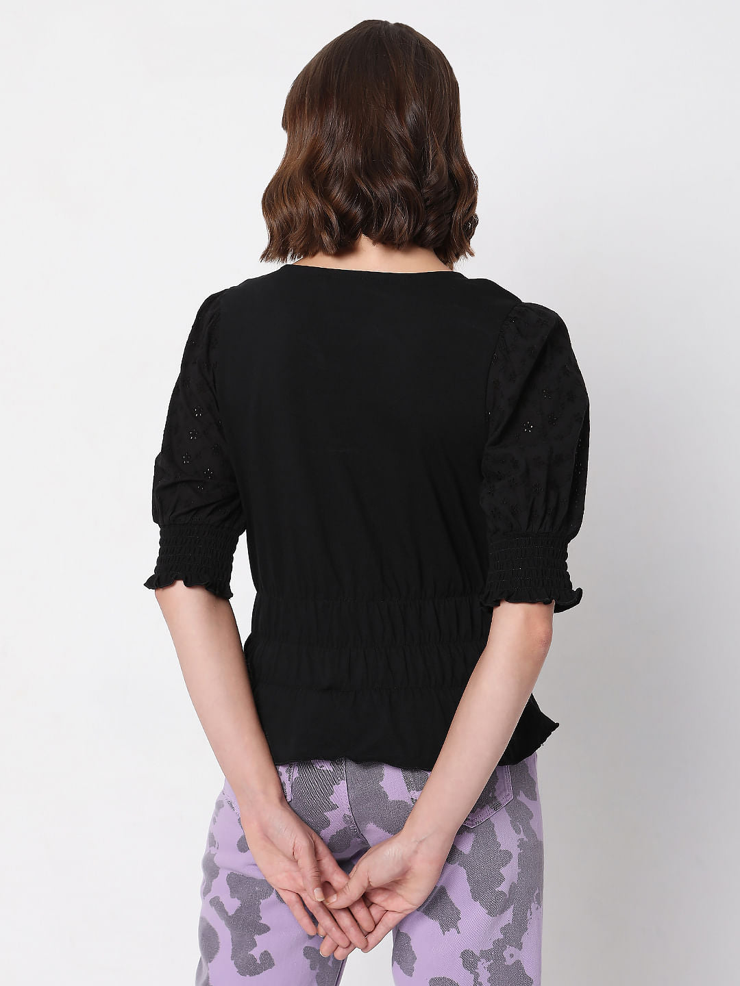 Black Puff Sleeves Top