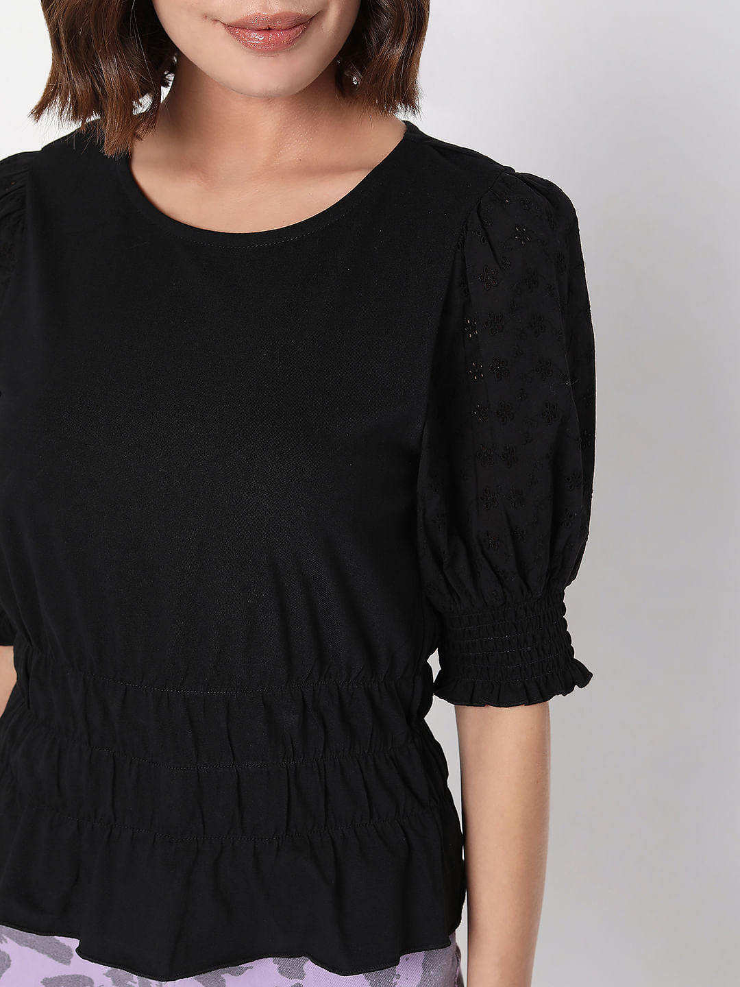 Black Puff Sleeves Top