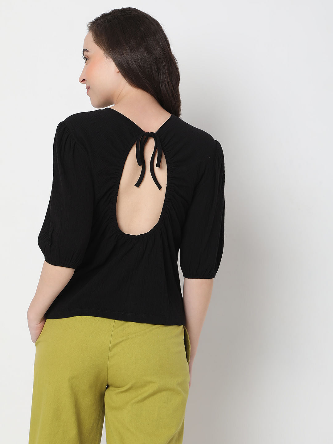 Black Puff Sleeves Top