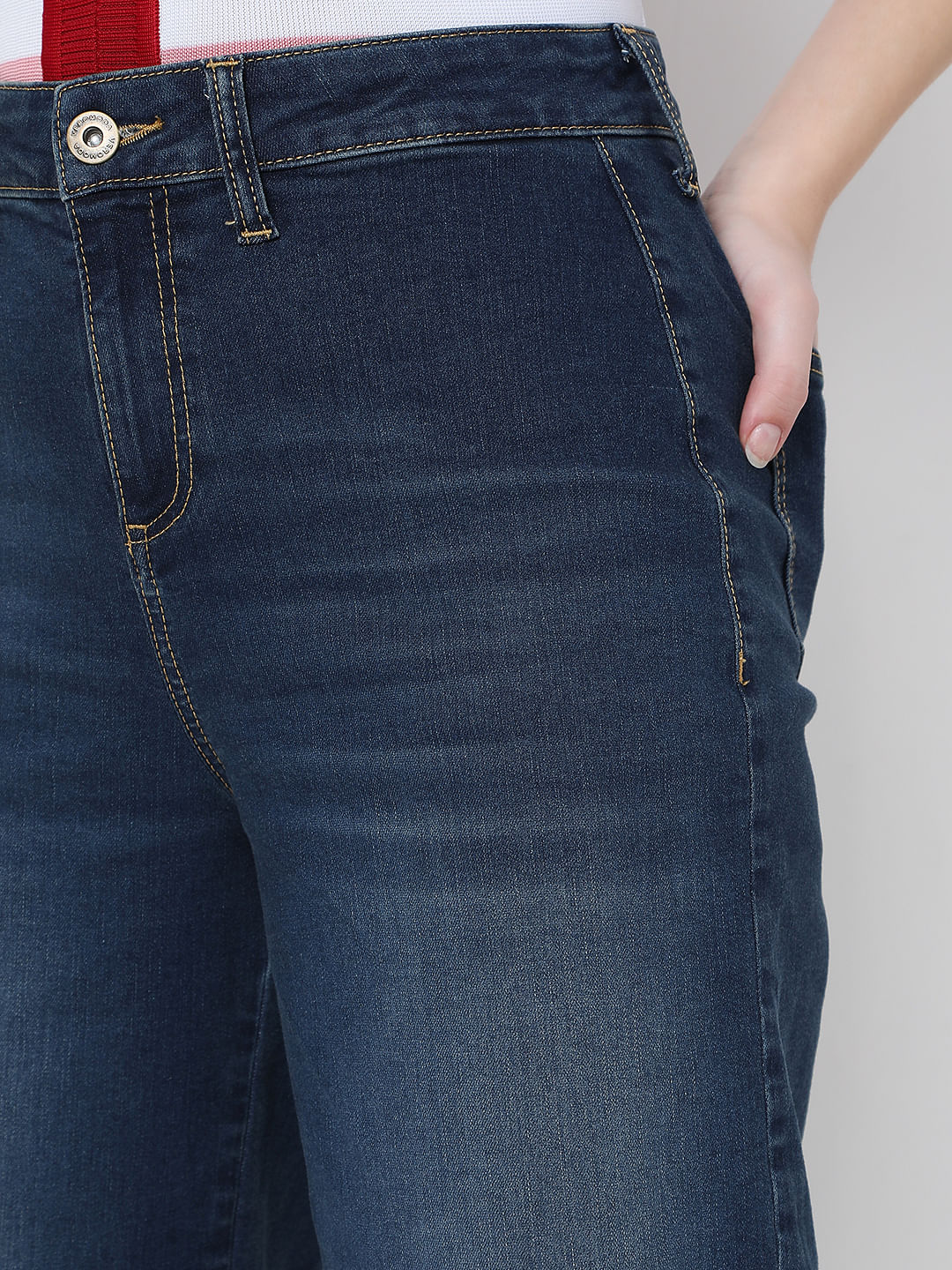 Blue Mid Rise Wide Leg Jeans