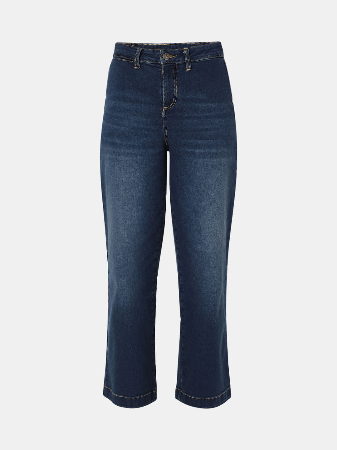 Blue Mid Rise Wide Leg Jeans