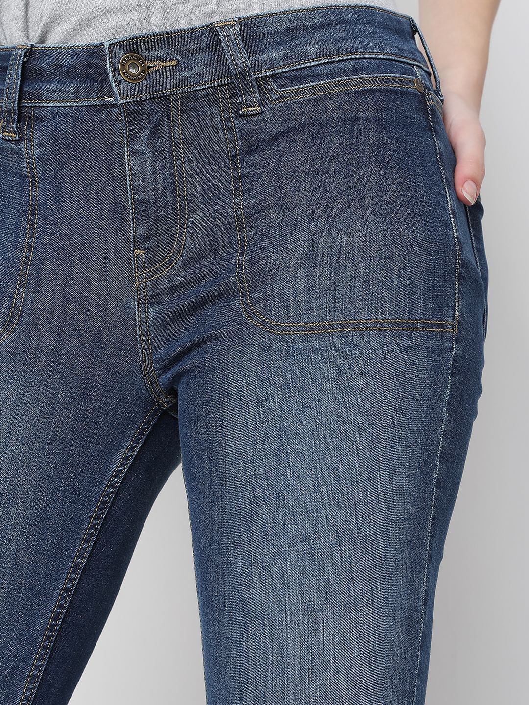 Blue Mid Rise Washed Petra Bootcut Jeans