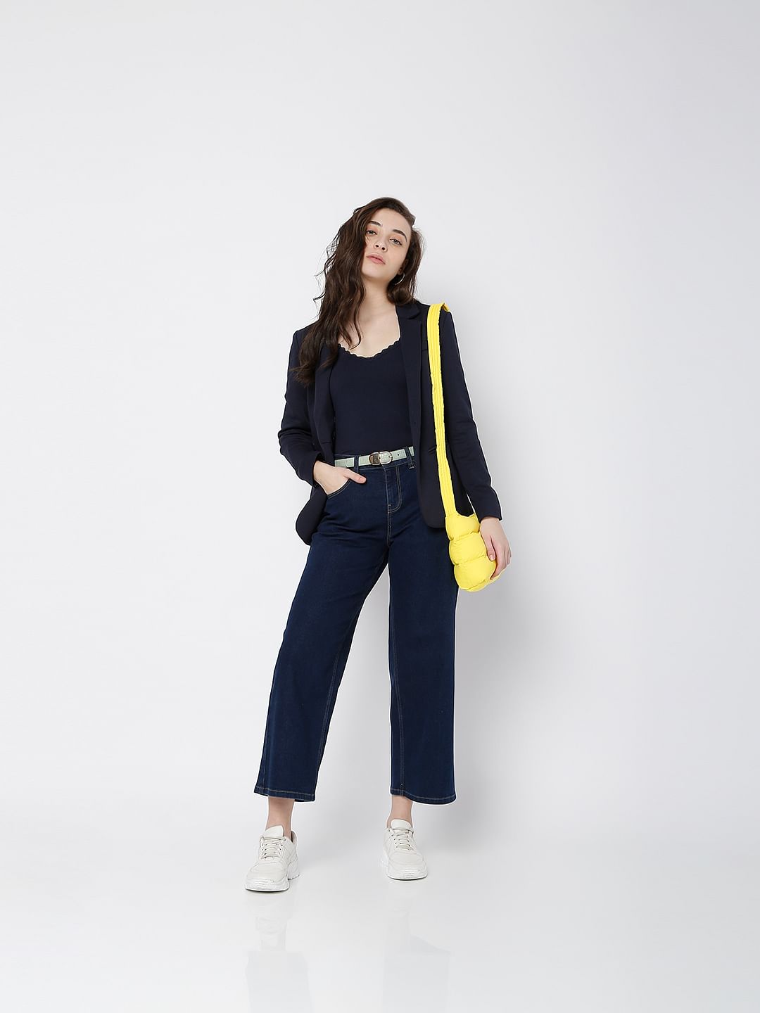 Dark Blue High Rise Wide Leg Jeans