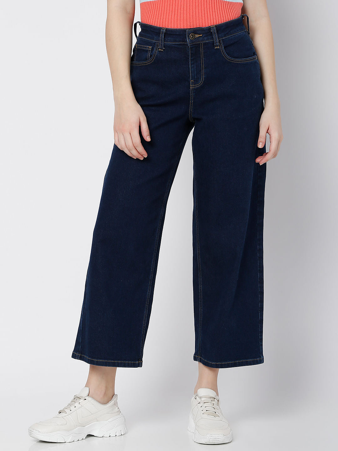 Dark Blue High Rise Wide Leg Jeans