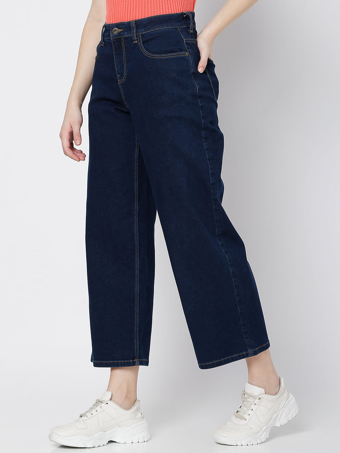 Dark Blue High Rise Wide Leg Jeans