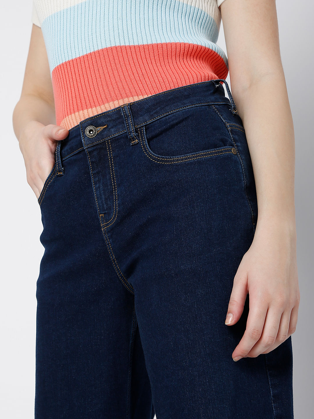 Dark Blue High Rise Wide Leg Jeans