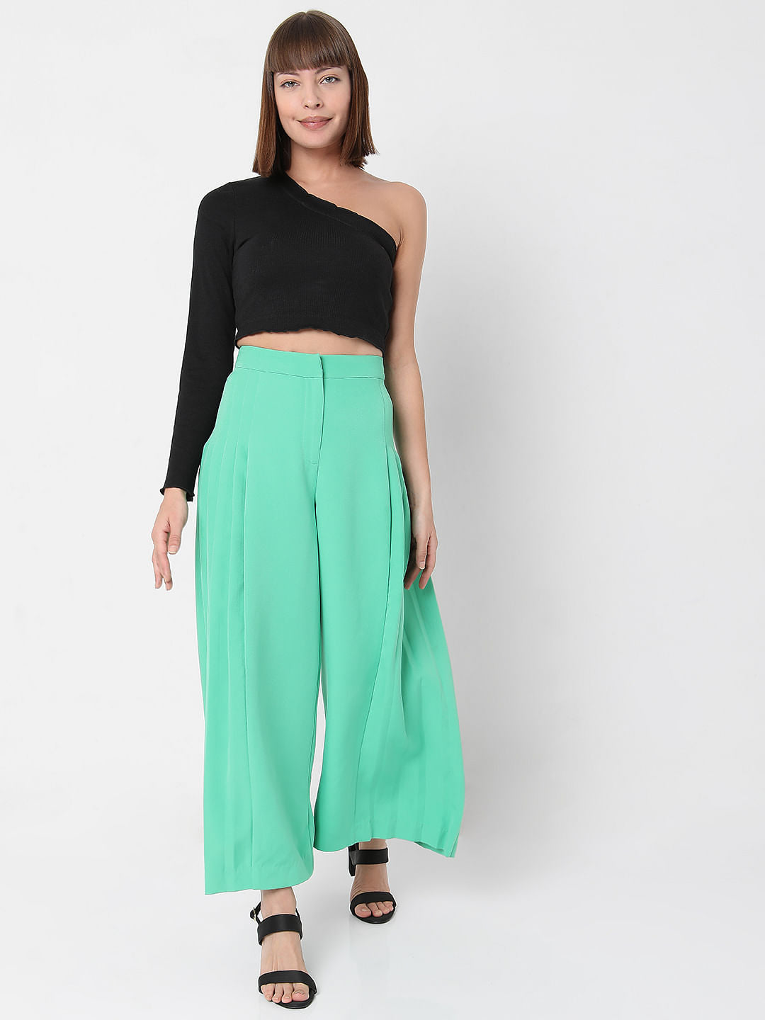 Black Ribbed One Shoulder Top