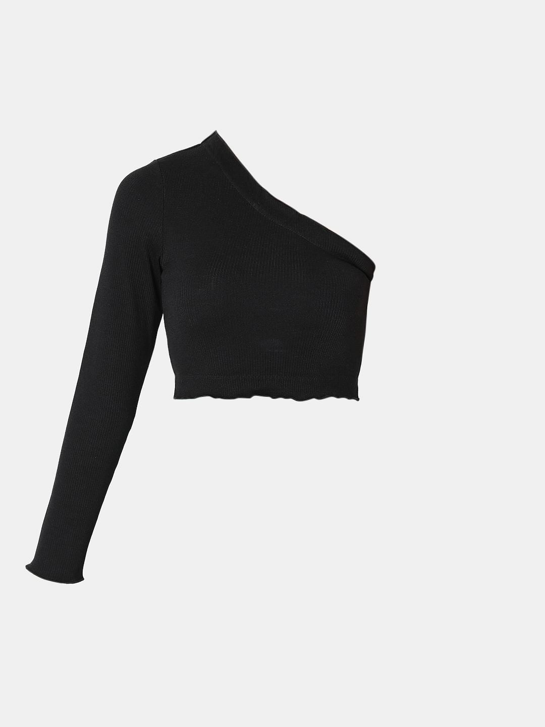 Black Ribbed One Shoulder Top