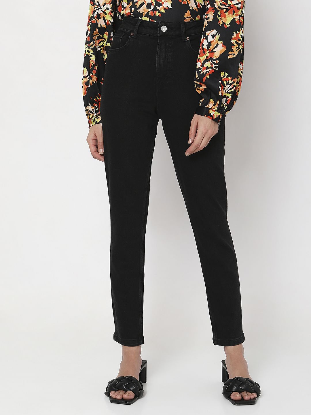 Black High Rise Tapered Jeans