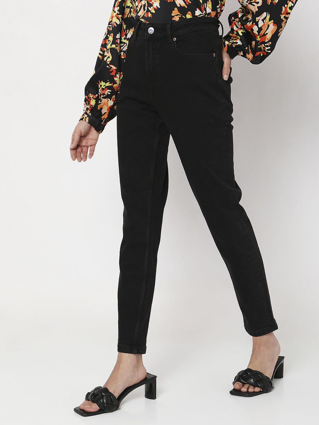 Black High Rise Tapered Jeans