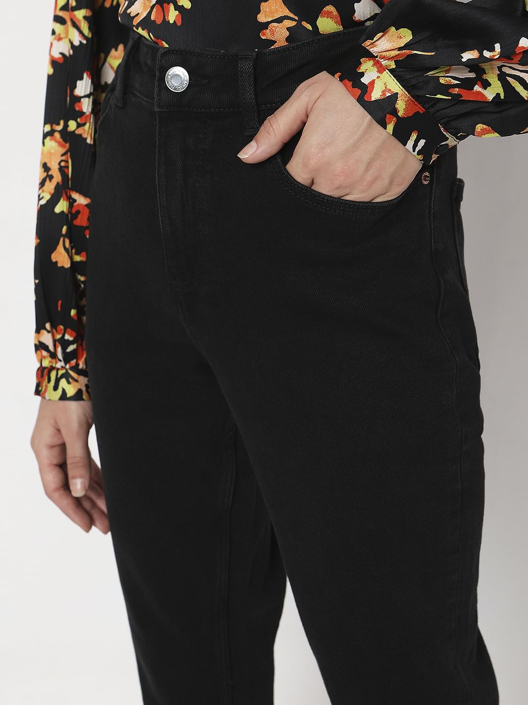 Black High Rise Tapered Jeans