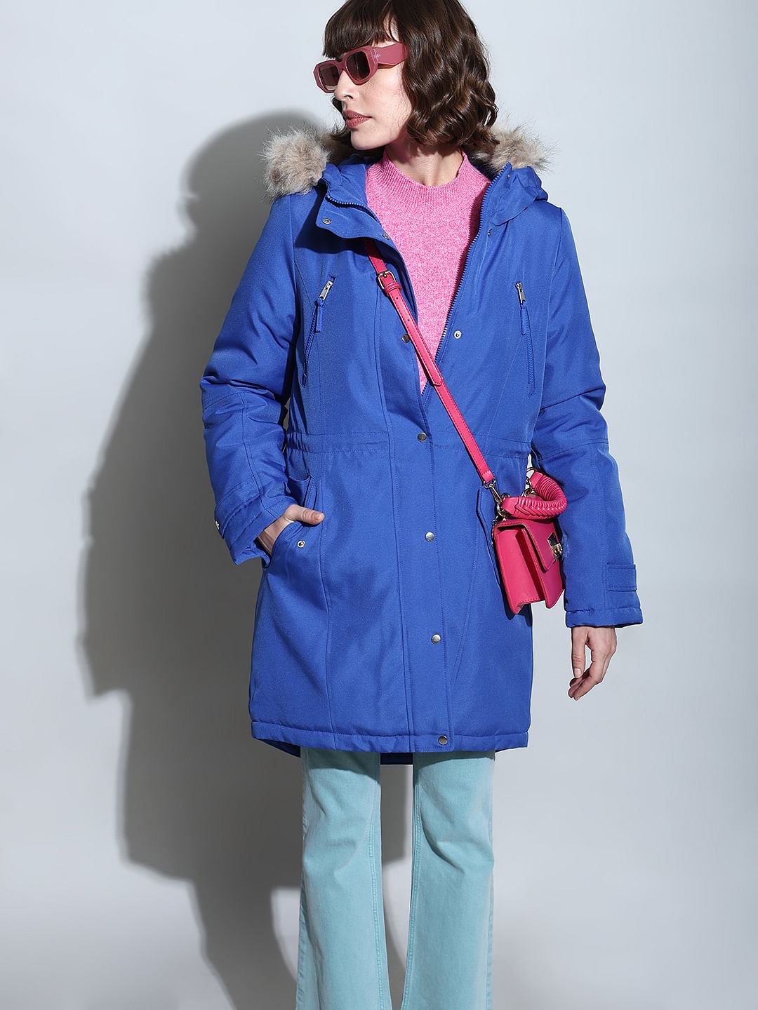 Blue Fur Hooded Parka Jacket