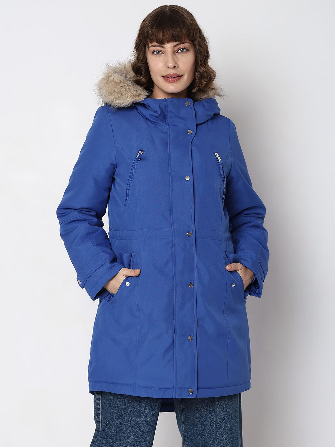 Blue Fur Hooded Parka Jacket